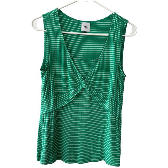Cabi 6355 Gathered Green Stripped Tank Top Women's Size Small - Picture 1 of 7